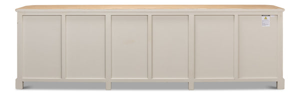 Sarreid Antique Whitewash Sideboard With Natural Old Pine Top - 6 Door Storage & 3 Removable Shelves White  40117