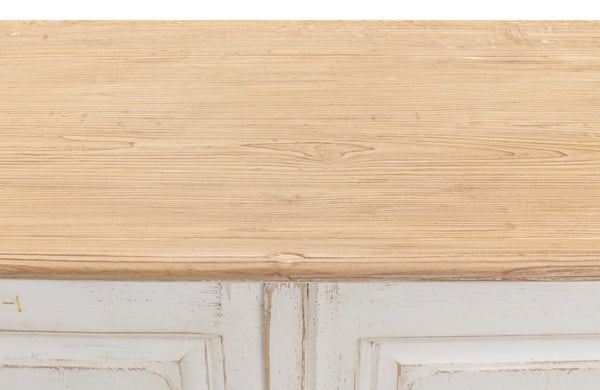 Sarreid Antique Whitewash Sideboard With Natural Old Pine Top - 6 Door Storage & 3 Removable Shelves White  40117
