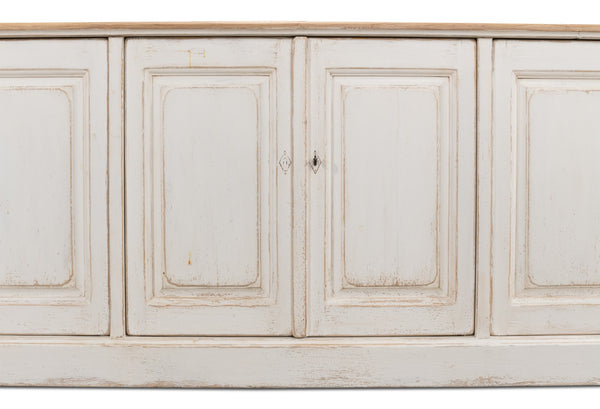 Sarreid Antique Whitewash Sideboard With Natural Old Pine Top - 6 Door Storage & 3 Removable Shelves White  40117