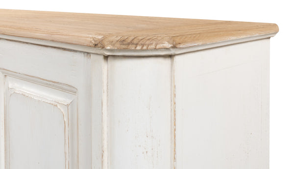 Sarreid Antique Whitewash Sideboard With Natural Old Pine Top - 6 Door Storage & 3 Removable Shelves White  40117