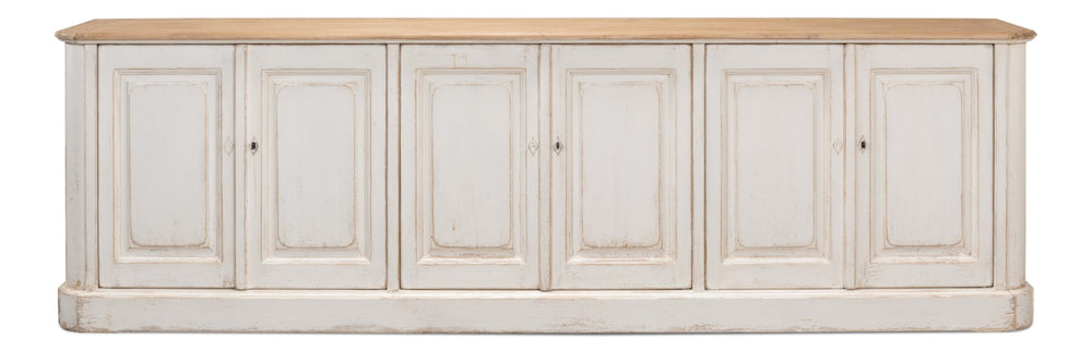 Sarreid Antique Whitewash Sideboard With Natural Old Pine Top - 6 Door Storage & 3 Removable Shelves White  40117