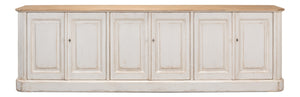 Sarreid Antique Whitewash Sideboard With Natural Old Pine Top - 6 Door Storage & 3 Removable Shelves White  40117