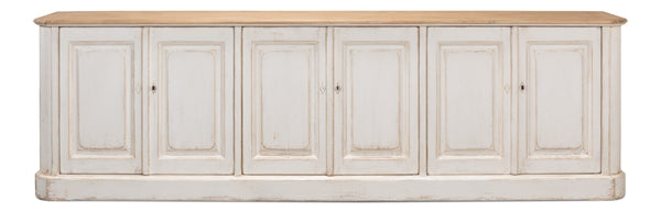 Sarreid Antique Whitewash Sideboard With Natural Old Pine Top - 6 Door Storage & 3 Removable Shelves White  40117