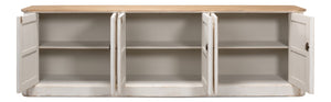 Sarreid Antique Whitewash Sideboard With Natural Old Pine Top - 6 Door Storage & 3 Removable Shelves White  40117