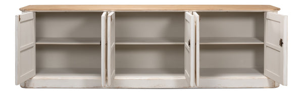 Sarreid Antique Whitewash Sideboard With Natural Old Pine Top - 6 Door Storage & 3 Removable Shelves White  40117