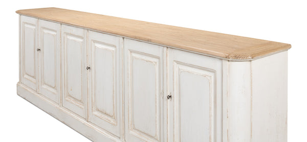 Sarreid Antique Whitewash Sideboard With Natural Old Pine Top - 6 Door Storage & 3 Removable Shelves White  40117
