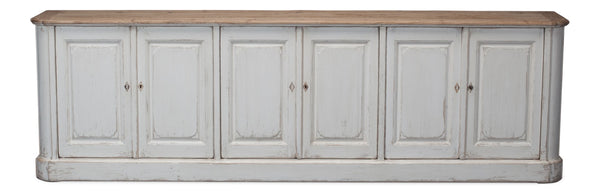 Sarreid Antique Whitewash Sideboard With Natural Old Pine Top - 6 Door Storage & 3 Removable Shelves White  40117