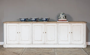 Sarreid Antique Whitewash Sideboard With Natural Old Pine Top - 6 Door Storage & 3 Removable Shelves White  40117