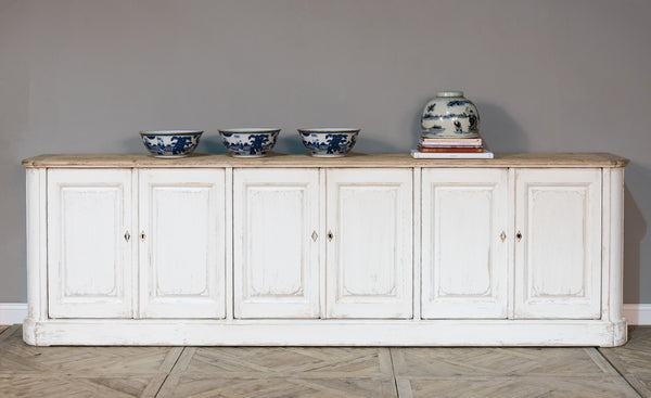 Sarreid Antique Whitewash Sideboard With Natural Old Pine Top - 6 Door Storage & 3 Removable Shelves White  40117
