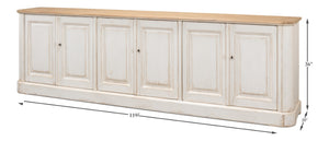 Sarreid Antique Whitewash Sideboard With Natural Old Pine Top - 6 Door Storage & 3 Removable Shelves White  40117