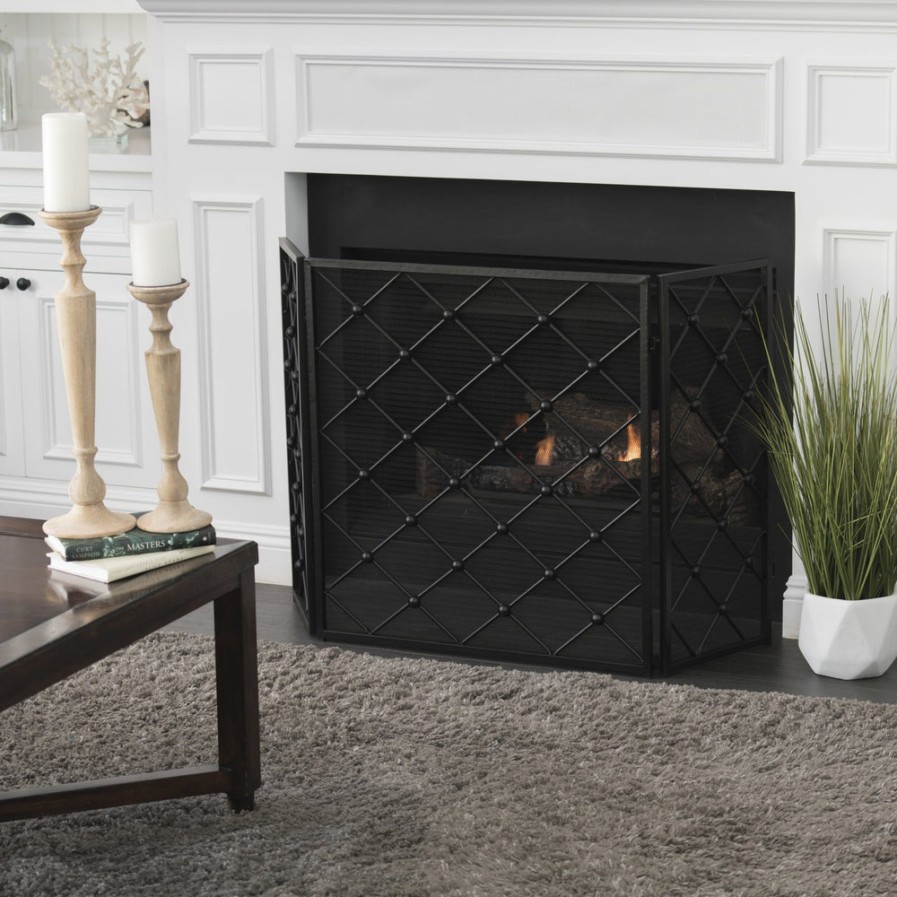 English Elm Christopher Knight Home® - FIRE Black Iron Fireplace Screen 34x31x4.5 Protective Mesh Guard Heat-Resistant Durable Design 61128.00