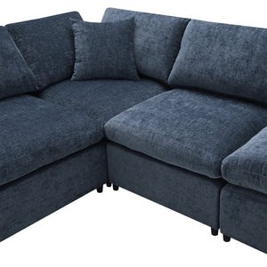English Elm [new Sku] Chenille Modular Sectional Sleeper Sofa with Ottoman Six Seat U Shape Living Room Dark Blue N723S8583K