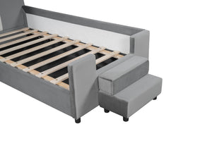 English Elm Twin Velvet Daybed Bear Headboard Hydraulic Storage Kids Bedroom Frame Gray SF000129AAE