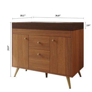 English Elm 36" Freestanding Bathroom Vanity Sintered Stone Top Ceramic Sink Stainless Steel Legs Brown,Gold,Walnut,White W3136S00075
