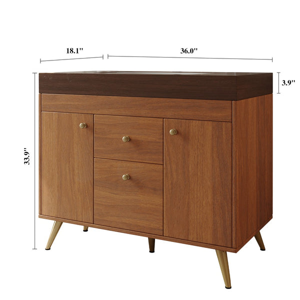 English Elm 36" Freestanding Bathroom Vanity Sintered Stone Top Ceramic Sink Stainless Steel Legs Brown,Gold,Walnut,White W3136S00075