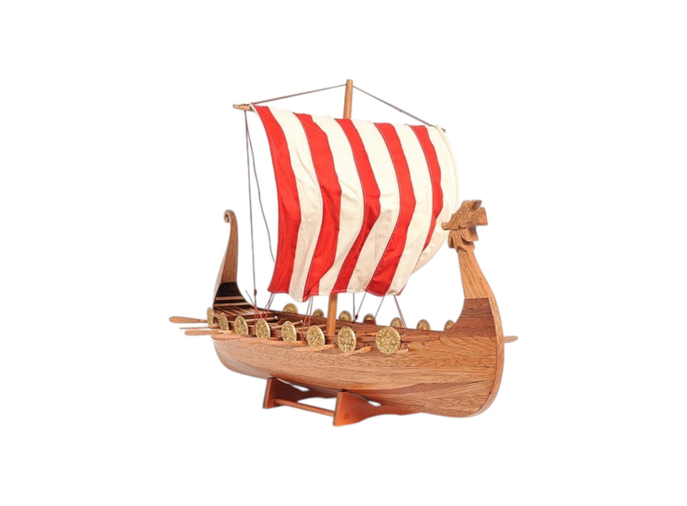 Homeroots 20" Wood Brown Solid Wood Hand Painted Model Boat Tabletop Sculpture  Solid Wood 401201