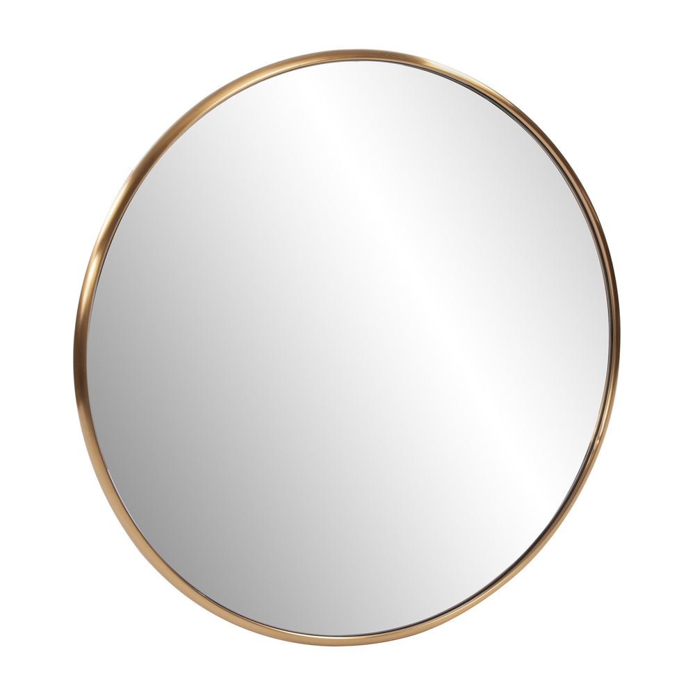 Homeroots 32" Antiqued Brushed Brass Round Wall Mirror  Stainless Steel 401208