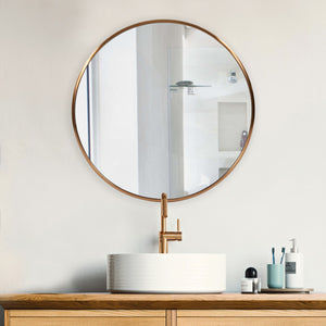 Homeroots 32" Antiqued Brushed Brass Round Wall Mirror  Stainless Steel 401208