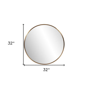 Homeroots 32" Antiqued Brushed Brass Round Wall Mirror  Stainless Steel 401208