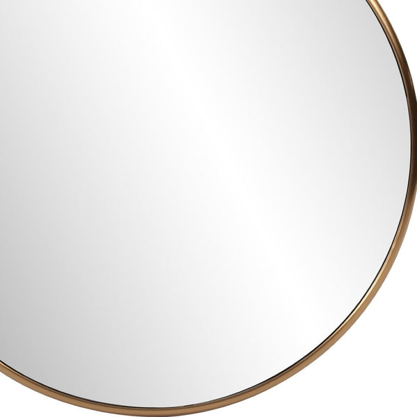 HomeRoots 32" Antiqued Brushed Brass Round Wall Mirror – Timeless Elegance for Any Room, Brighten Your Space! 401208