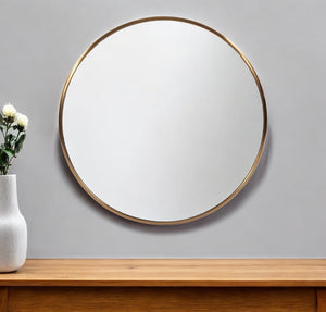 HomeRoots 32" Antiqued Brushed Brass Round Wall Mirror – Timeless Elegance for Any Room, Brighten Your Space! 401208
