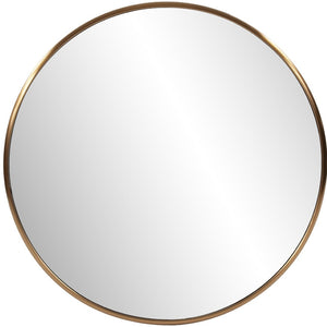 HomeRoots 32" Antiqued Brushed Brass Round Wall Mirror – Timeless Elegance for Any Room, Brighten Your Space! 401208