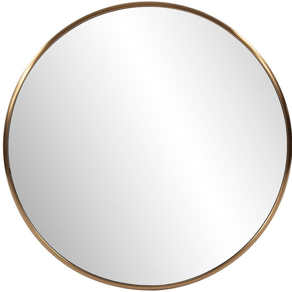 HomeRoots 32" Antiqued Brushed Brass Round Wall Mirror – Timeless Elegance for Any Room, Brighten Your Space! 401208
