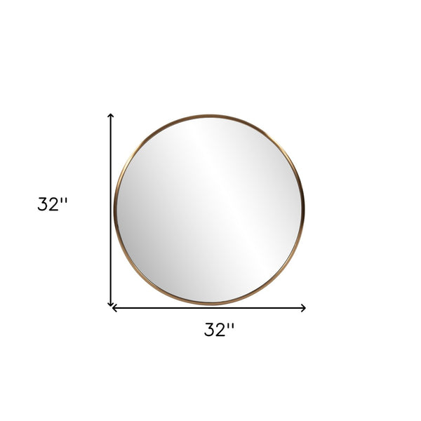 HomeRoots 32" Antiqued Brushed Brass Round Wall Mirror – Timeless Elegance for Any Room, Brighten Your Space! 401208