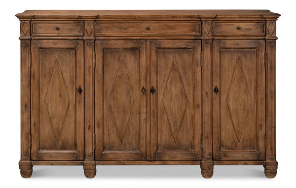 Sarreid Diamond Wall Sideboard With Whitewash Finish - Reclaimed Pine, 3 Shelves & 3 Drawers For Storage White  40121