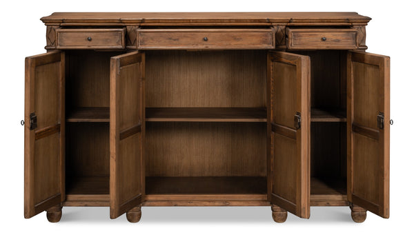 Sarreid Diamond Wall Sideboard In Rich Brown - Stylish Reclaimed Pine With 3 Drawers & 3 Removable Shelves Brown  40121-2