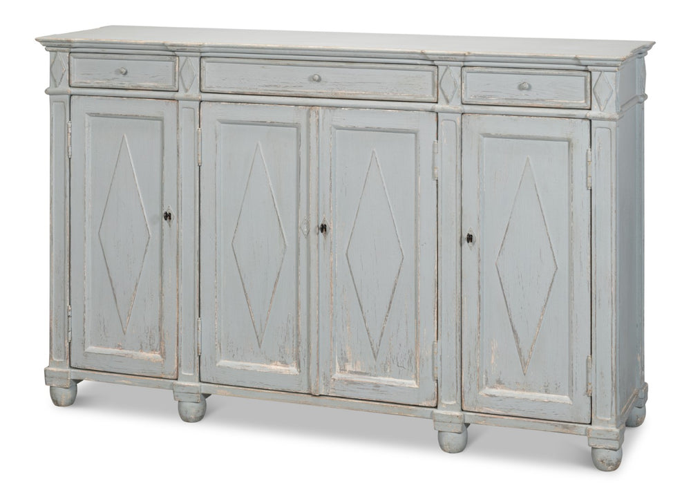 Sarreid Diamond Wall Sideboard In Blue/Grey - Stylish Reclaimed Pine With 3 Shelves & 3 Drawers For Storage Blue  40121-7