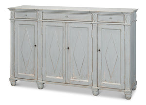 Sarreid Diamond Wall Sideboard In Blue/Grey - Stylish Reclaimed Pine With 3 Shelves & 3 Drawers For Storage Blue  40121-7
