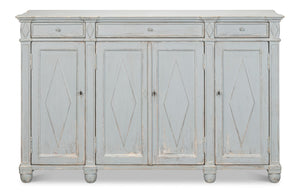 Sarreid Diamond Wall Sideboard In Blue/Grey - Stylish Reclaimed Pine With 3 Shelves & 3 Drawers For Storage Blue  40121-7