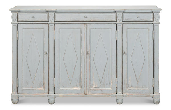 Sarreid Diamond Wall Sideboard With Whitewash Finish - Reclaimed Pine, 3 Shelves & 3 Drawers For Storage White  40121