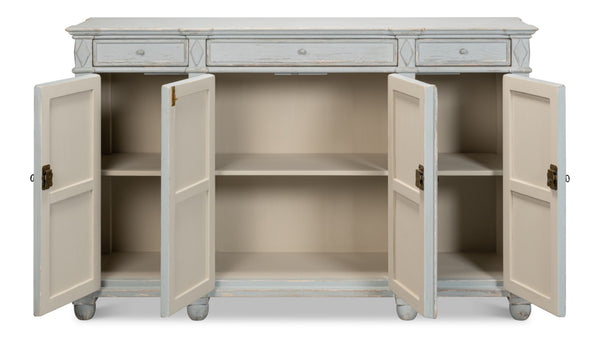 Sarreid Diamond Wall Sideboard In Blue/Grey - Stylish Reclaimed Pine With 3 Shelves & 3 Drawers For Storage Blue  40121-7