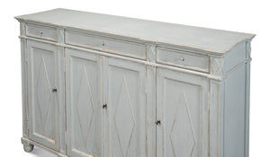 Sarreid Diamond Wall Sideboard In Blue/Grey - Stylish Reclaimed Pine With 3 Shelves & 3 Drawers For Storage Blue  40121-7