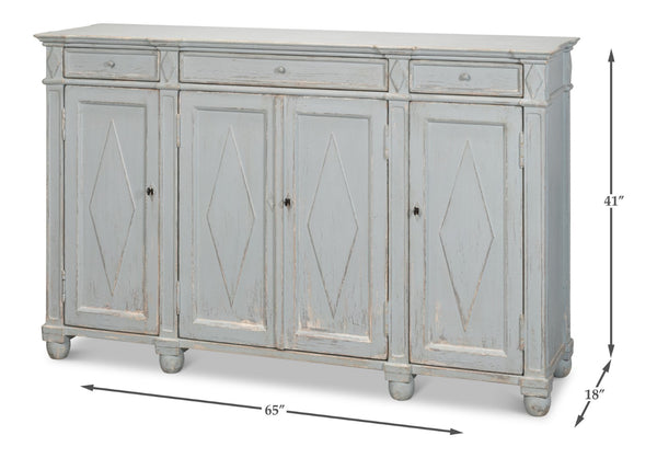 Sarreid Diamond Wall Sideboard With Whitewash Finish - Reclaimed Pine, 3 Shelves & 3 Drawers For Storage White  40121