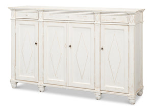 Sarreid Diamond Wall Sideboard With Whitewash Finish - Reclaimed Pine, 3 Shelves & 3 Drawers For Storage White  40121
