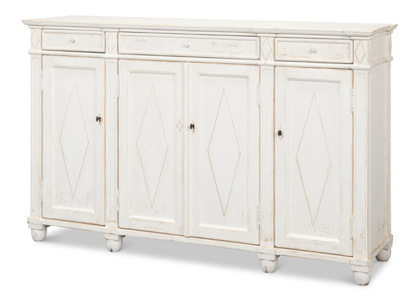 Sarreid Diamond Wall Sideboard With Whitewash Finish - Reclaimed Pine, 3 Shelves & 3 Drawers For Storage White  40121