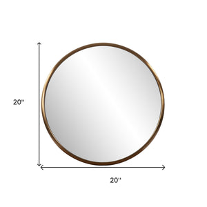 Homeroots 20" Antiqued Brass Round Metal Framed Accent Mirror  Stainless Steel 401210