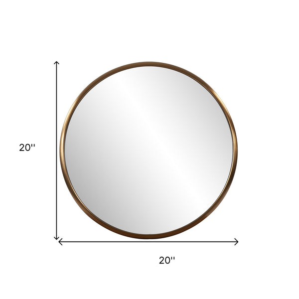 Homeroots 20" Antiqued Brass Round Metal Framed Accent Mirror  Stainless Steel 401210