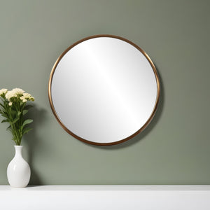 Homeroots 20" Antiqued Brass Round Metal Framed Accent Mirror  Stainless Steel 401210