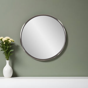 Homeroots 20" Silver Round Metal Framed Accent Mirror  Stainless Steel 401211