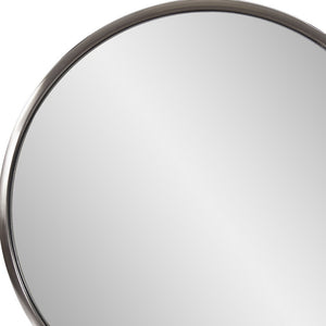 Homeroots 20" Silver Round Metal Framed Accent Mirror  Stainless Steel 401211