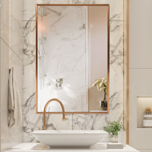 Homeroots Antiqued Brushed Brass Rectangular Wall Mirror  Stainless Steel 401212