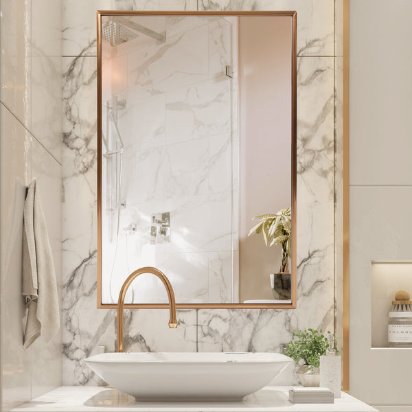 Homeroots Antiqued Brushed Brass Rectangular Wall Mirror  Stainless Steel 401212