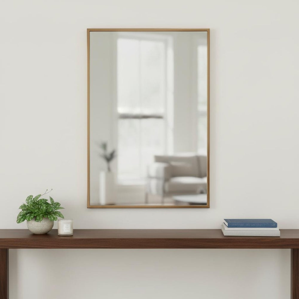 HomeRoots Antiqued Brushed Brass Rectangular Wall Mirror - Stylish, Versatile Design for Modern Home Décor 401212
