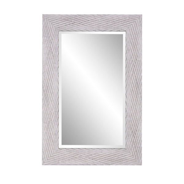 Homeroots 35" Gray Woven Faux Wood Framed Accent Mirror  Polystyrene 401215