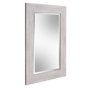 Homeroots 35" Gray Woven Faux Wood Framed Accent Mirror  Polystyrene 401215