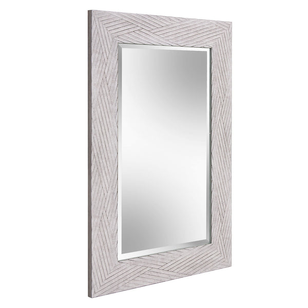 Homeroots 35" Gray Woven Faux Wood Framed Accent Mirror  Polystyrene 401215